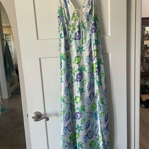Victoria's Secret White Chemise with Blue and Green Print
